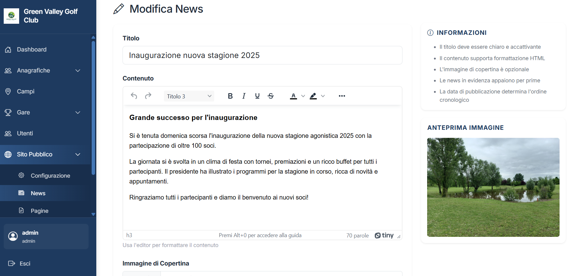 Pannello Admin - Gestione News